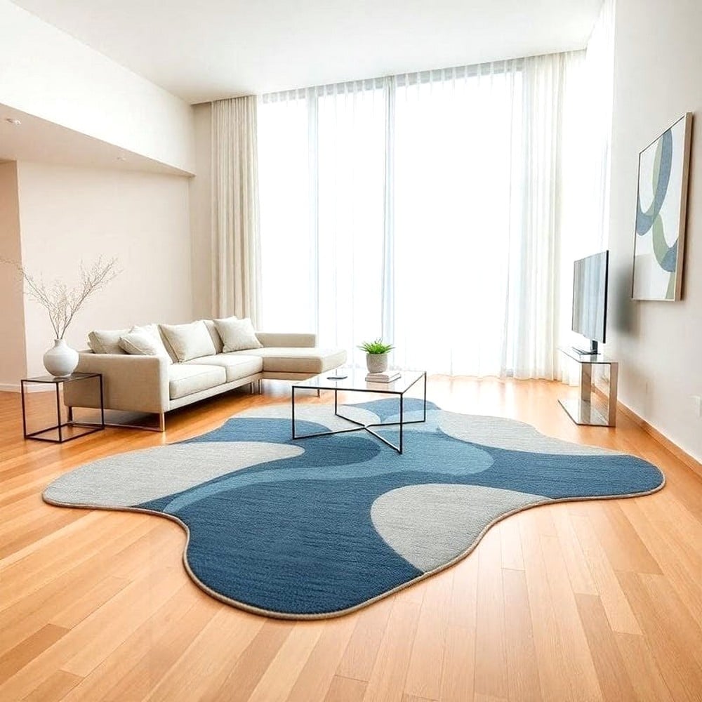 Handcrafted Blue Grey Organic Modern Living Rug